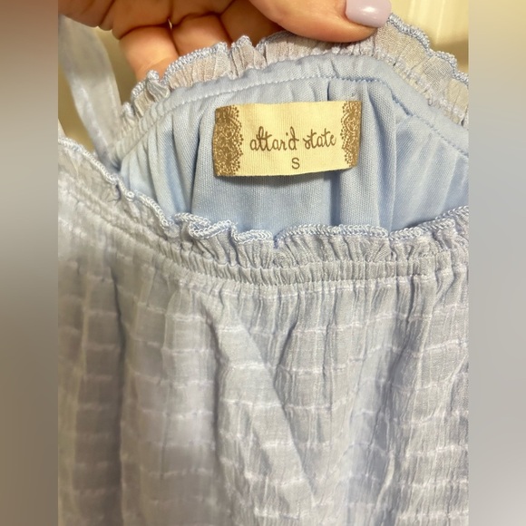 Altar’d State Blue Frilly Tie Straps Lined Mini Dress Small - Picture 2 of 5